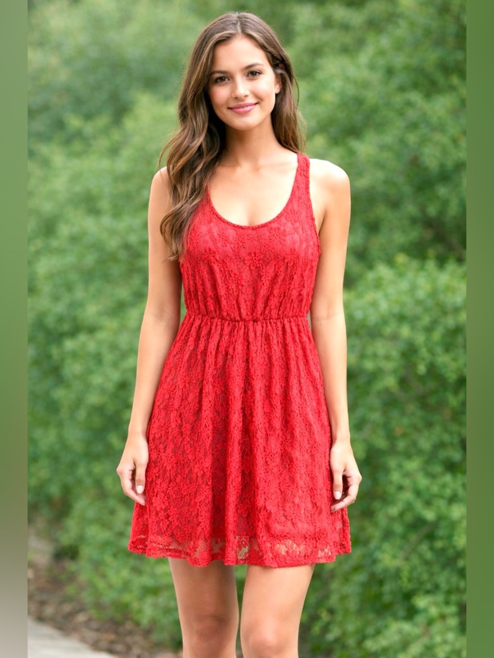 Audrey coral Lace open back sleeveless tank top scoop neck sundress